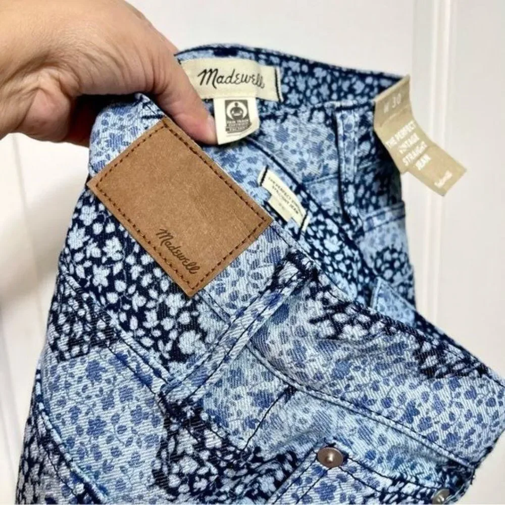 New MADEWELL Baggy Straight Jeans in Quilted Floral in Classic Indigo Size 30